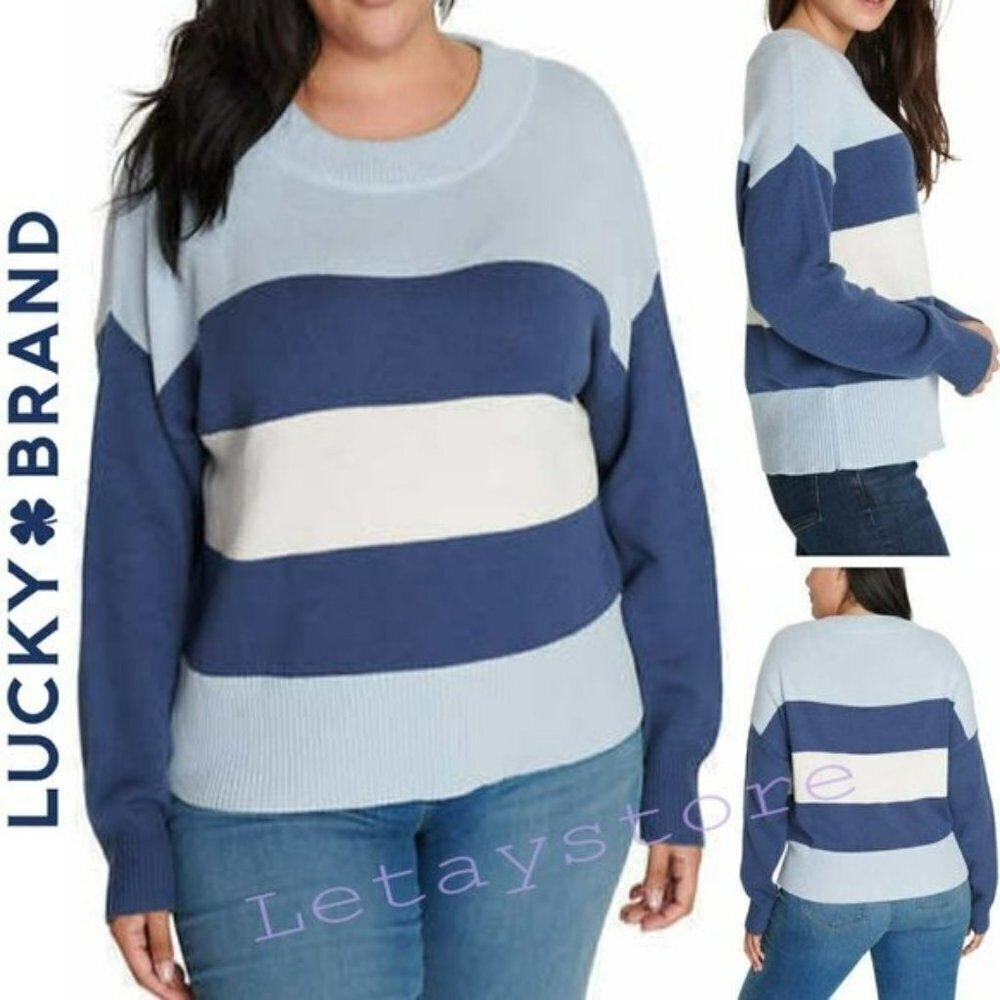 NWT Lucky Brand Cozy Soft Cotton Blend Colorblock Sweater